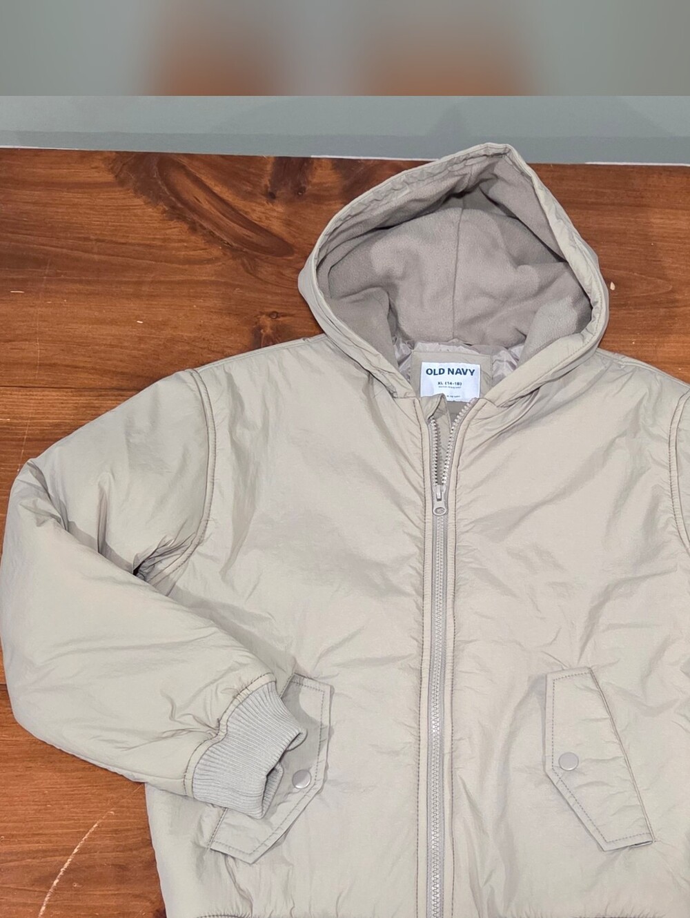 Old Navy Kids Light Beige Hooded Puffer Bomber Jacket
